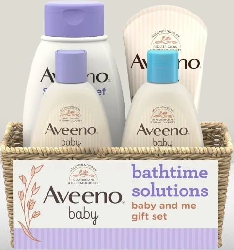 A collection of baby bath sets including soft towels, washcloths, a baby shampoo bottle, and a rubber duck, arranged in a cozy, pastel-themed bathroom setting, ideal for newborn care.