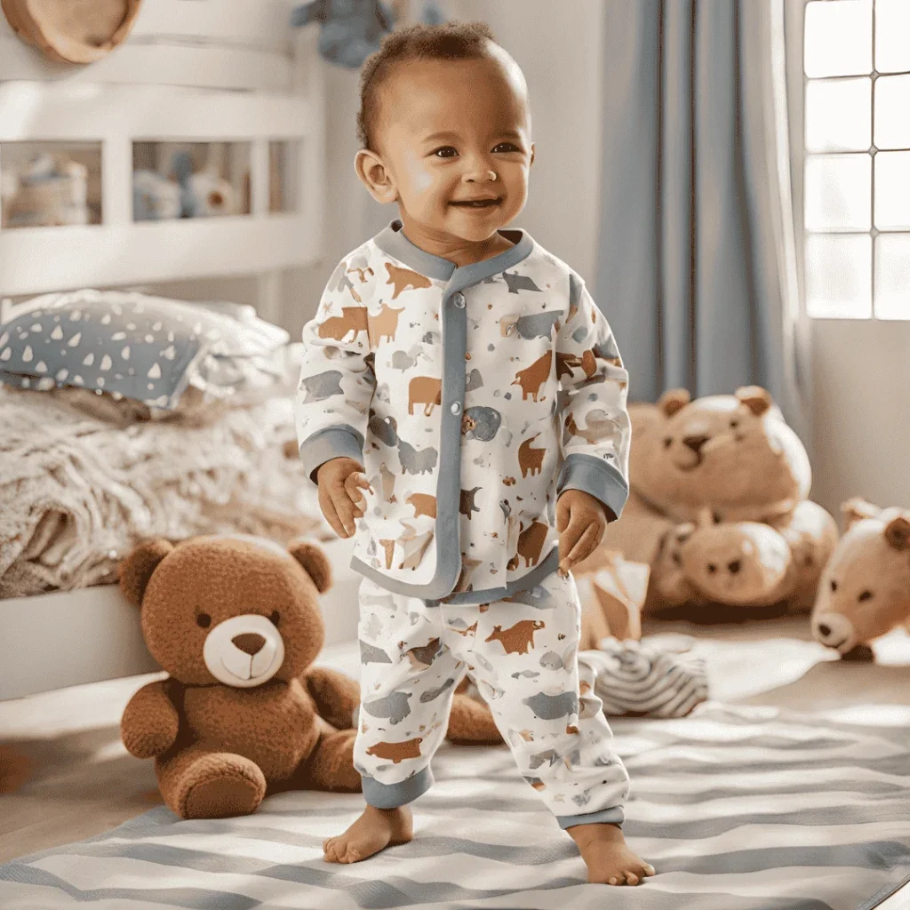 Baby boy pajama set made from soft cotton fabric for ultimate comfort and cozy sleep.